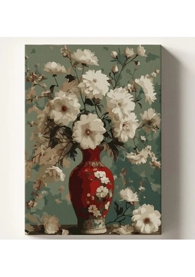 Kırmızı Vazo Temalı Sayılarla Boyama Tuval Seti - 40x50 Cm