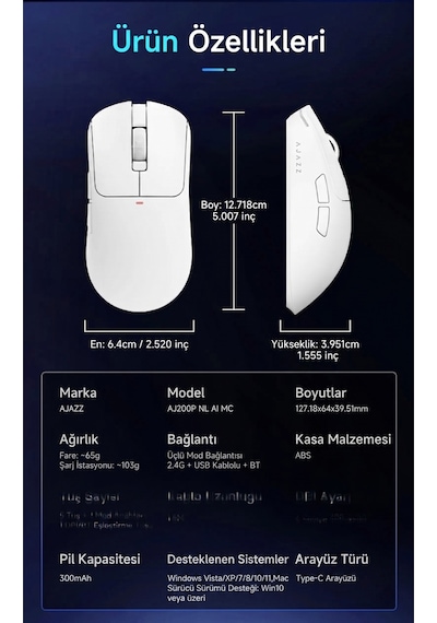 Aj200p Nl Aı Yapay Zeka Sesli Komut Destekli Near-link Kablosuz Şarj Standlı Oyuncu Mouse Diğer