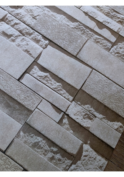 Red %100 Silinebilir Krem Hafif Simli Hava Alabilen Taş Desen 3d Duvar Kağıdı 5 M² Diğer