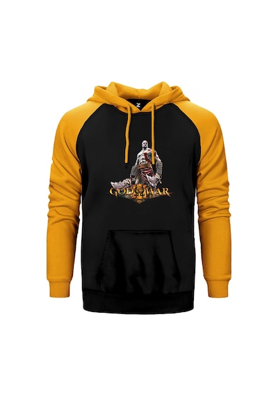 God Of War Kratos Siluet Logo Sarı Renk Reglan Kol Kapşonlu Sweatshirt Sarı