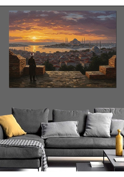 Gün Batımında İstanbul Silueti Dekoratif Kanvas - Mdf Ahşap Tablo