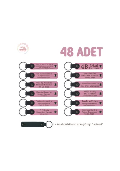 Pembe & Lacivert, Okul Tanıtımı İçin 48'li Set, Üzerinde Okul Bilgisi Yazılı Promosyonel Anahtarlık