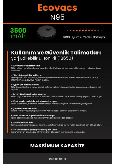 Ecovacs Deboot N95 3500mah Robot Süpürge Bataryası