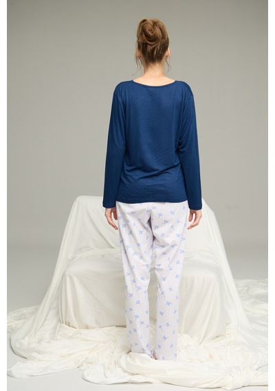 Siyah İnci Örme Pamuklu Pijama Takım25240199 Lacivert