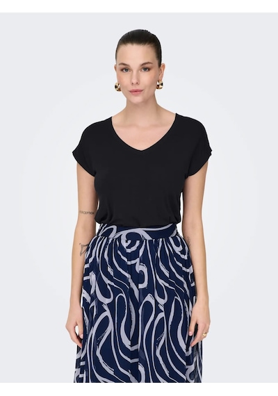 Only Onlrilla S/s V-neck Top Kadın T-shirt 15315776 Siyah