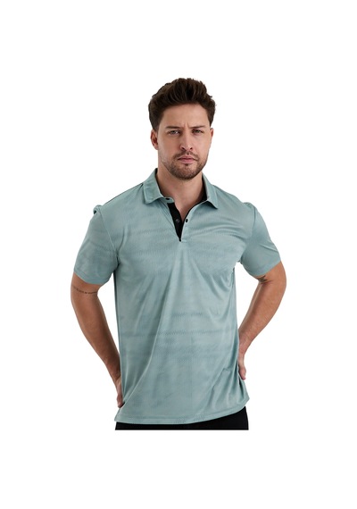 Gölge Desenli Spor Polo Yaka Erkek Kısa Kol Tişört Olive
