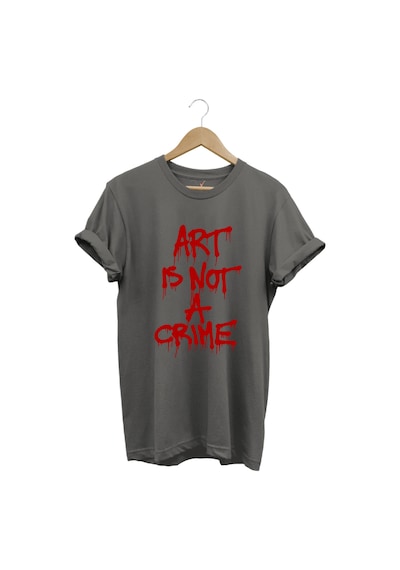 Sanat Suç Değildir Tasarım Baskılı Regular Fit %100 Pamuk Bisiklet Yaka Premium Gri T-shirt Antrasit