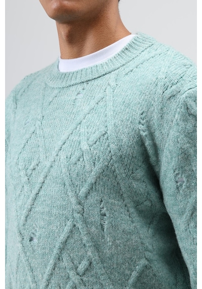 Vamos Oversize Desenli Triko Kazak Mint