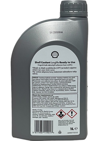 Shell Coolant Lonflife 4 Mevsimlik Kırmızı Antifriz 1 L (2 Adet)