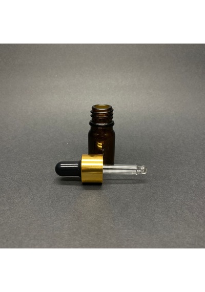 Amber Cam Damlalıklı Şişe Gold Metalik Kapak  Kahverengi 5 ML