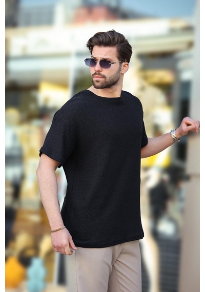 Madmext Siyah Bisiklet Yaka Oversize Erkek T-shirt E7134 Siyah