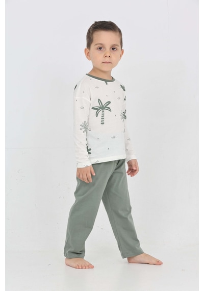Toontoy Kids Toontoy Erkek Çocuk Palmiye Baskılı Pijama Takım Koyu Yeşil