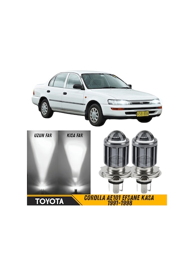 Toyota Corolla Ae101 Efsane Kasa 1991-1998 Uyumlu Mercekli Far Ampulü Led Xenon Beyaz Renk Far Şimşek Etkili Csp Led Lamba Uzun Kısa 2 Adet Takım