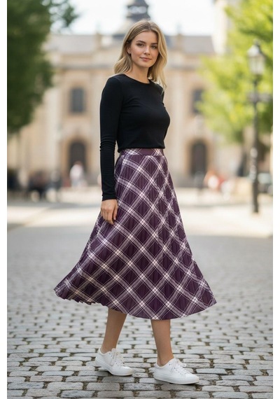 Eren Style Pileli Pamuklu Dijital Piliseli Beli Lastikli Etek 95 Cm - 38-46 Bordo