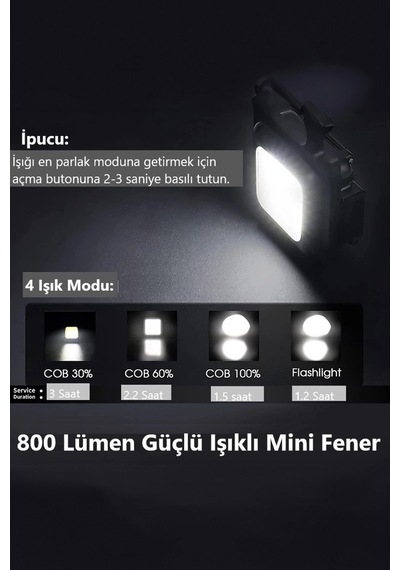 Thentech Mini Taşınabilir Güçlü Led Işıklı Şarjlı Led Anahtarlık Siyah