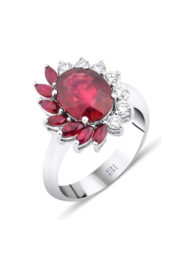 Yelpaze Ruby Yüzük - Beyaz Altın