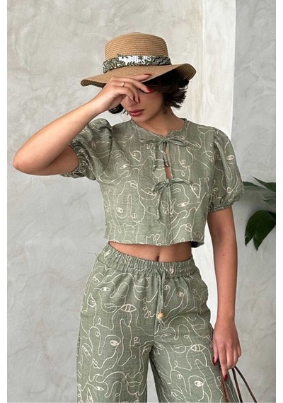 Verymoda Nakışlı Önden Baglamalı Bluz D2790 Açık Haki