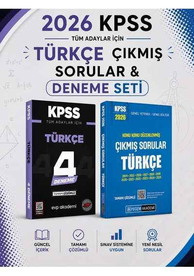 Pegem 2026 Kpss Türkçe Çıkmış Sorular & Kpss Türkçe 4 Deneme Evp Akademi