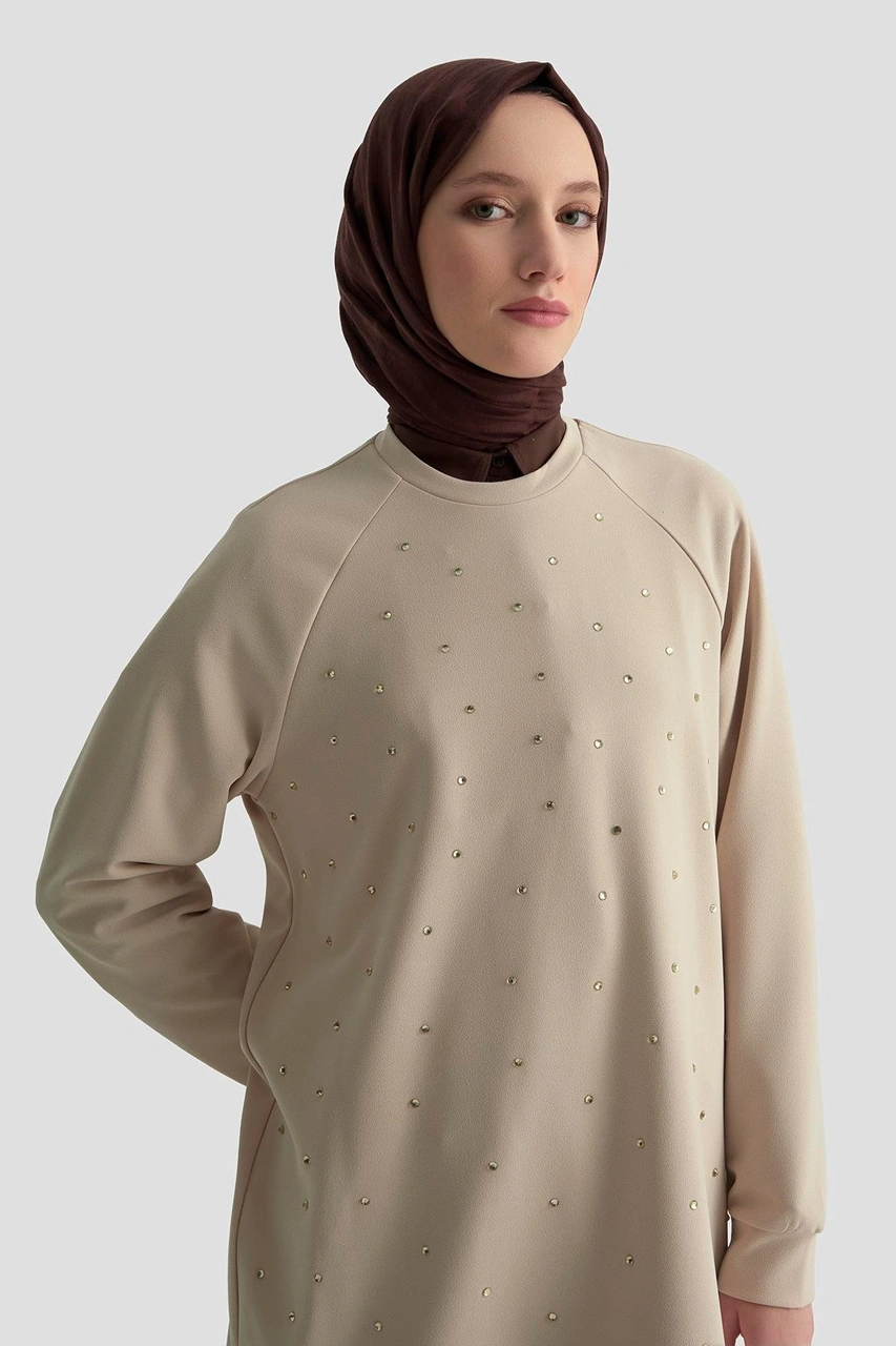 Armine Trend Önü Taş İşlemeli Tunik Bej 25kt449 Bej