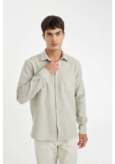 DeFacto %100 Pamuk Regular Fit Waffle Basic Düz Uzun Kollu Gömlek D1058AX24AUGR322