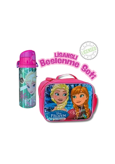 Frozen Lisanslı Beslenme Seti Çelik Matara Ve Beslenme Çantası Elsa & Anna Desenli Pembe