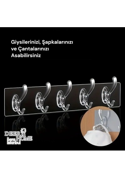 5'li Süper Güçlü Şeffaf Çerçeve Askısı Lekesiz Duvar Yapışkanı Mutfak Banyo Raf Tutucu Aksesuarı
