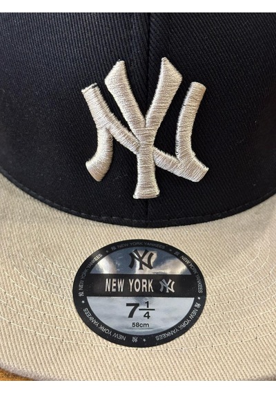 Hamze Ny Yankees Nakışlı Siyah Bej Hip Hop Snapback Rapper Basket Şapka
