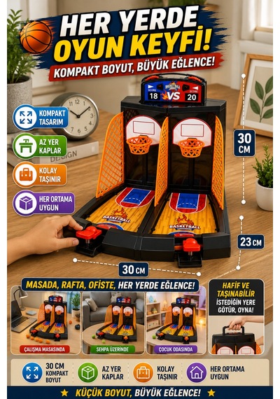 2 Kişilik Parmak Basketbol Oyunu Skor Tablolu Masaüstü Mini Basket Potası Eğitici Çocuk Oyuncağı