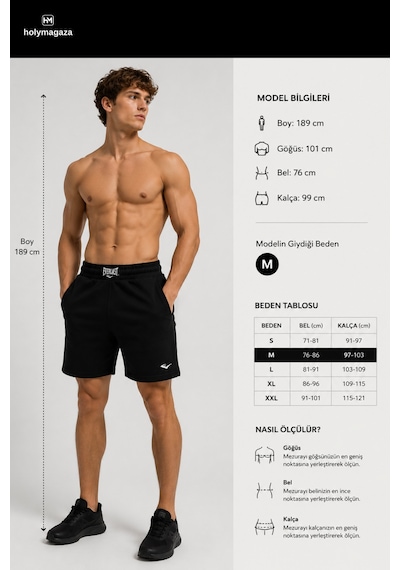 Everlast Ever Classics Regular Siyah Erkek Şort Tm0047-167 Pamuklu