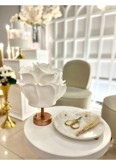 Dekor Yapay Eva Çiçeği Kablosuz Masa Lambası Üst Beyaz-alt Rose Kaplama 9v Pil 75-90 Saat