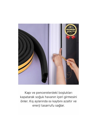 Güçlü Kendinden Yapışkanlı Kapı Pencere Soğuk Hava Geçirmez Yalıtım İzolasyon Siyah Fitil 2 Metre Diğer