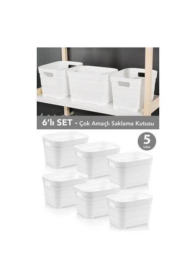 6 Adet Dekoratif Piramit Saklama Kutusu - Dolap İçi Düzenleyici Çok Amaçlı Organizer 5 Litre Beyaz Beyaz