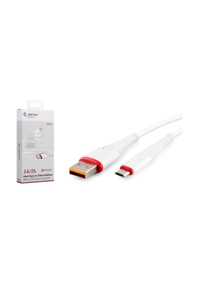 Genax Gnx124 Mıcro Usb M To Usb M Kablo Balık 3.4a 1m Beyaz