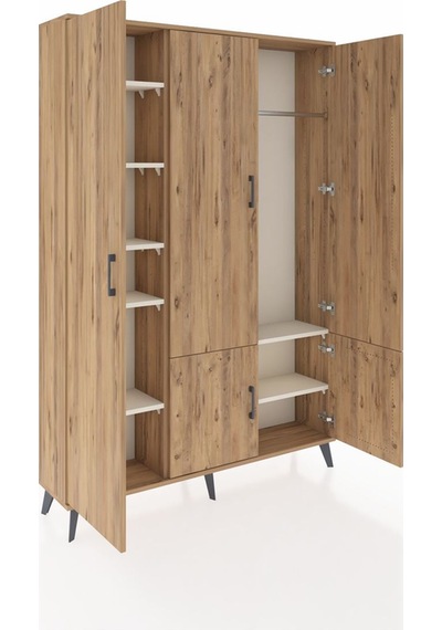 Arges Dolap 7 Raflı 5 Kapaklı Tek Askılı 132x30x195 Çam-çam/a... Çam