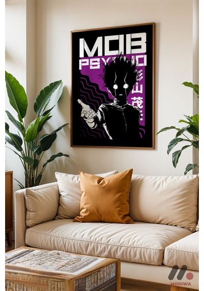 Mob Psycho Shigeo Poster, Ahşap Çerçeveli Duvar Tablosu - Anime Severlere Özel Hediye