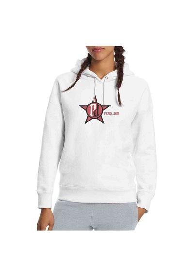 Pearl Jam Logo Baskılı Beyaz Kadın Kapşonlu Sweatshirt