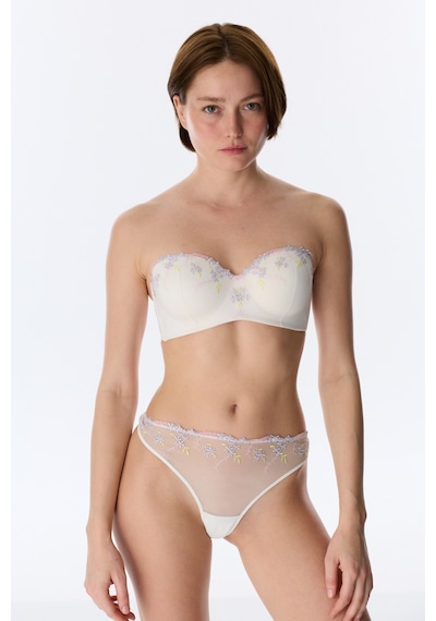 Penti Kırık Beyaz Lotus Straplez Broderie Balenli Sütyen