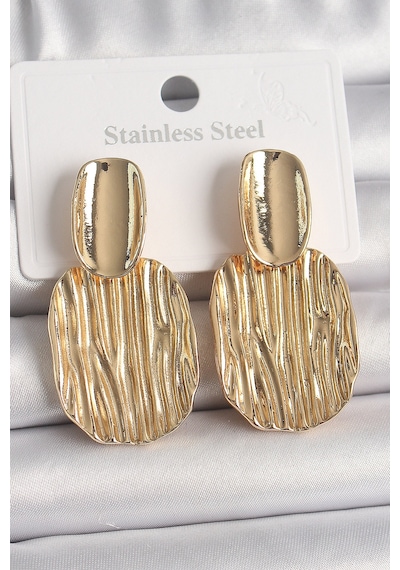 Pirinç Gold Renk Sallantı Kare Plaka Model Kadın Küpe - Tj-bkp10065 Altın