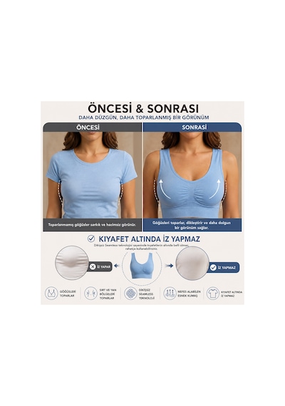 Fit Women Göğüs ı Dikişsiz Seamless Büstiyer Korse Kalın Askılı Pedsiz Balensiz ı Sütyen 5050 Mavi