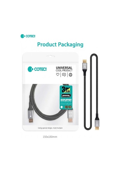 Displayport To Displayport Kablo 3 Metre - 16k 60hz / 8k 120hz Uhbr20 80gbps Görüntü Aktarım Kablosu