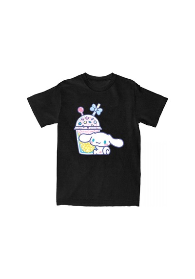 Startmore Beyaz Kawaii Köpek Grafik Baskı Yaz Unisex Sokak Tees Yumuşak Yuvarl Siyah