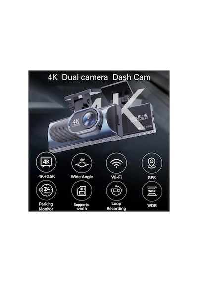 Çift Lensli Ultra Hd 4k Araç İçi Kamera Geniş Açı Wifi Uygulama Kontrolü Döngüsel Kayıt Gece Görüşlü