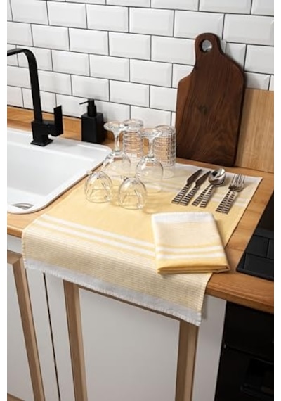 Vionel Home 2'li Mutfak Kurulama Bezi,%100 Pamuk Yüksek Su Emici, Beslenme Örtüsü, Çok Amaçlı Servis Peçetesi 45x60cm Sarı Açık Gri