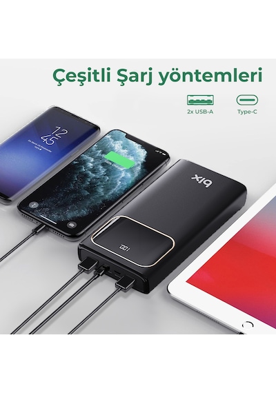 Bix Pb303 30000mah 60w 2 Usb Type-c Çıkışlı Led Ekranlı Powerbank
