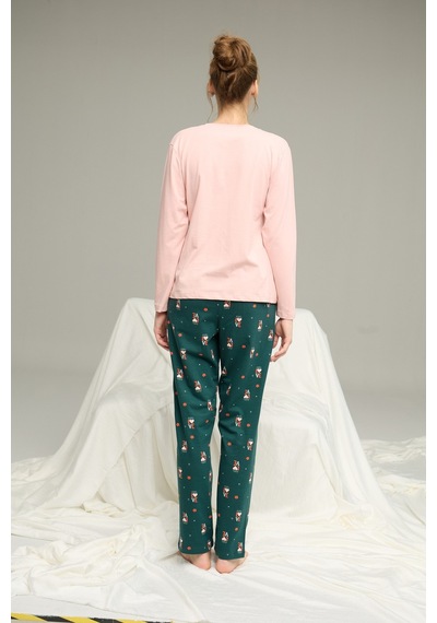 Siyah İnci Örme Pamuklu Pijama Takım25240246 Somon