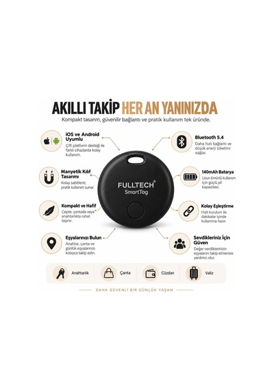 Akıllı Takip Cihazı Bluetooth 5.4 140mah Pilli Kompakt Konum Bulucu Diğer