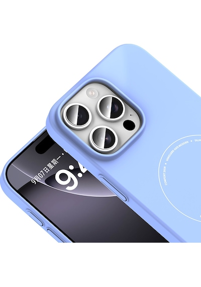 Maks Technology iPhone Uyumlu 16 Pro Kılıf M-safe Şarj Özellikli Kamera Korumalı Mkst Elio Sert Pc Kapak - Açık Mavi