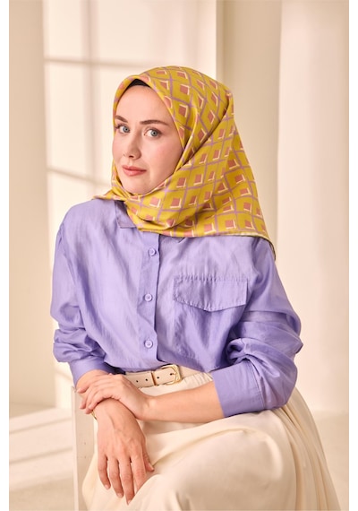 Silk Home Twill İpek Eşarp 11474 - 90 X 90 / Asit Yeşili,mor,beyaz - 58 Asit Yeşili,mor,beyaz - 58
