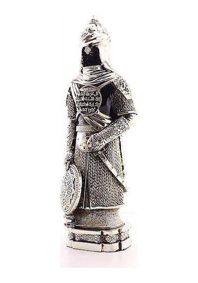 3 Boyut Büyük Boy 32 Cm Zırhlı Cevşen Ayetli Asker Gümüş Biblo Polyester Üzerine Metal Kaplama Biblo