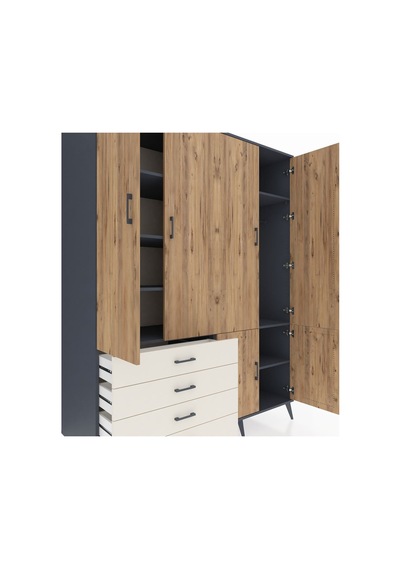 Kronos Gardrop 7 Raflı 4 Çekmeceli Tek Askılı 176x59x221 Antrasit-çam/aytaşı Çam/aytaşı Kronos Gardrop 7 Raflı 4 Çekmeceli Tek Askılı 176x59x221 Antrasit-çam/aytaşı Çam/aytaşı